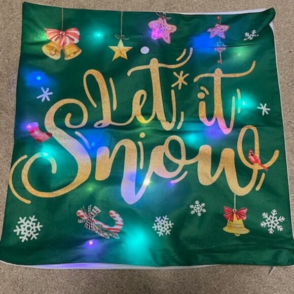 Two Christmas 17" Pillow Covers Case Light Up Let It Snow/Christmas Gnome - Picture 2 of 14